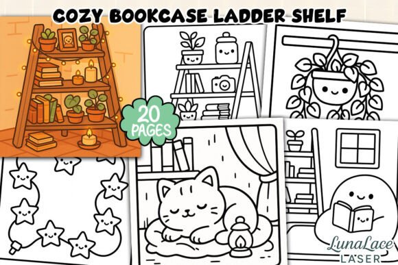 Cozy Bookcase Ladder Shelf Coloring Page