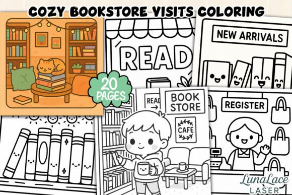 Cozy Bookstore Visits Coloring Page
