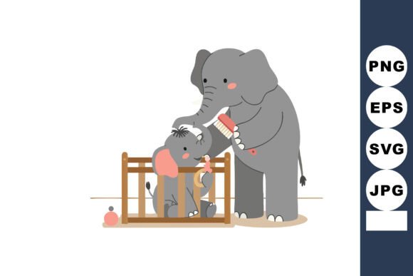 Elephant Mother Brushing Baby Elephant
