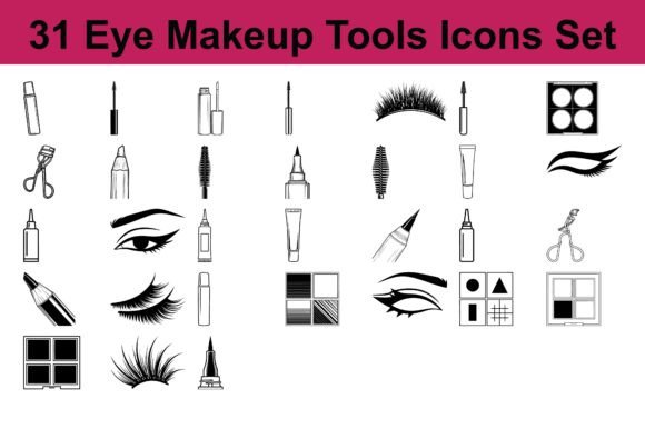 Elevate Your Beauty-Themed Designs with the 31 Eye Makeup Tools Icons Set