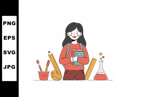 Female Student Holding Books Surrounded: A Creative and Academic Visual Resource