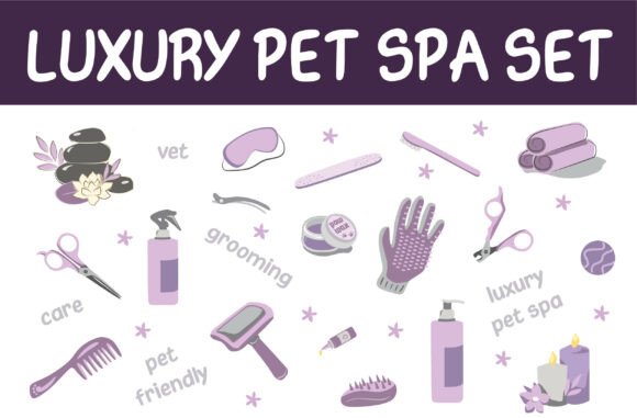 Luxury Pet Spa Grooming Illustration Bundle