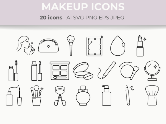 Makeup Line Icons for Beauty Cosmetic SVG Designs
