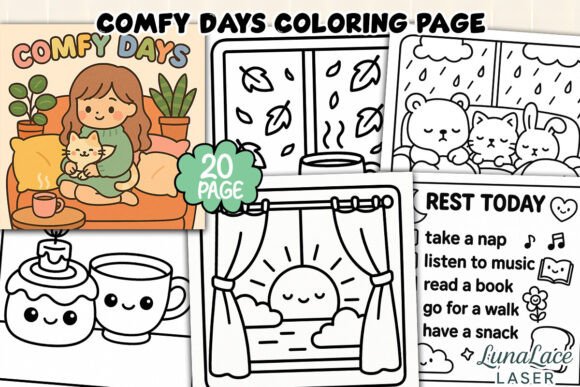 Relax & Recharge with the Comfy Days Coloring Page Bundle