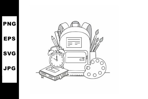 School Supplies Backpack with Clock, Book, Ruler