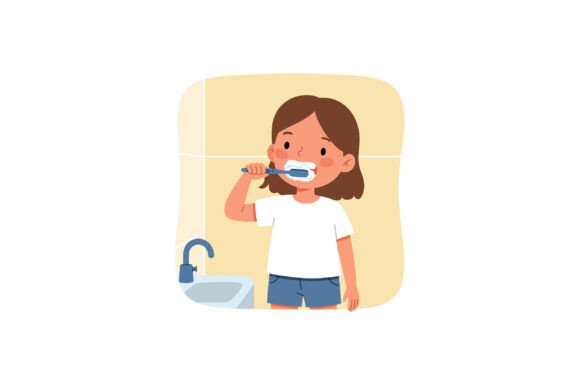 The Joy of Morning Routines: A Young Girl Brushing Her Teeth in a Minim