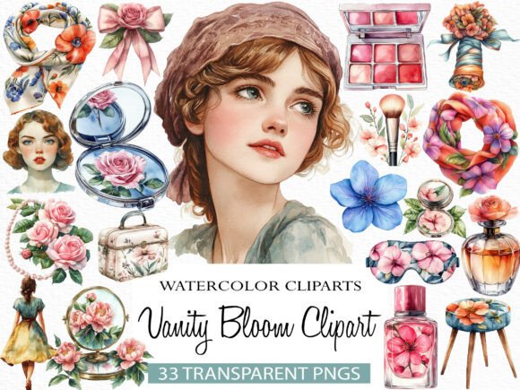 Watercolor Vanity Bloom Clipart Bundle for Elegant Design Projects