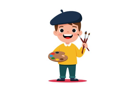 Young Boy Artist Holding Paint Palette: A Versatile Visual Asset for Creative Projects